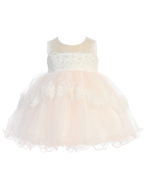 Baby Girls Multi Color Illusion Neckline Lace Peplum Flower Girl Dress 6-24M - SophiasStyle.com